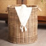 Pure Home + Living Round Heather Wicker Laundry Basket, Storage Basket With Handles, Woven Storage Basket For Toys Bin, Pillows, Blankets, Clothes - 35.56cm x 30.48cm x 30.48cm, Brown