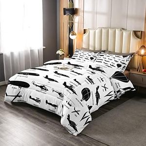 Erosebridal Airplane Comforter Set Queen,Black White Airplanes Bedding Set Space Rocket Aircraft Down Comforter for Boys Kids Teens Room Decor,Helicopter Biplane Quilt Duvet Sets with 2 Pillow Cases