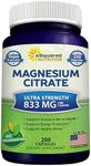 aSquared Nutrition Magnesium Citrate 833mg Supplement - 200 Capsules - Max Strength Vegan Mag Citrate Powder Pills to Support Pure Function of Muscles, Heart & Bones - Helps Increase Energy