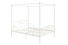DHP Metal Canopy Kids Platform Bed with Four Poster Design, Scrollwork Headboard and Footboard, Underbed Storage Space, No Box Sring Needed, Full, White