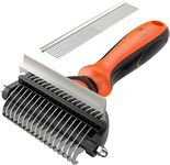 Spring Blossoms-2 in 1 Professional Grooming Rake for Cats & Dogs-Dematting Comb for Easy Mats & Tangles Removing,Pet Brush Safe No More Nasty Shedding and Flying Hair (Orange)