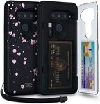 TORU CX PRO Case for LG V40 ThinQ, with Card Holder | Slim Protective Cover with Hidden Credit Cards Wallet Flip Slot Compartment Kickstand | Include Mirror, Strap, USB Adapter - Flowers