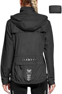 FitsT4 Sports Womens Rain Jackets Waterproof Cycling Windbreaker Running Reflective Jackets Packable Hiking Hoodies Black Size 2XL