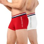 U.S. POLO ASSN. Men's Poly Cotton Striped Waistband Antibacterial Et002 Trunks - Pack of 2 (Red/White L)