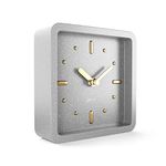 Driini Modern Mid Century Desk and Table Analog Clock (Concrete with Gold) - Battery Operated with Silent Sweep Movement – Small Square Desktop Clocks for Mantel, Nightstand, Office, or Bedrooms