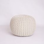 EXQUIZIT HOME Knitted Round Pouffe Foot Stool Ottoman Large 100% Cotton Chunky Moroccan 50cm Pouf COLOUR CREAM