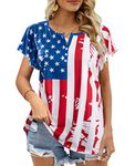 American Flag T Shirt Women USA Star Stripes Fourth July Tee Shirts Ruffle Short Sleeve V Neck T-Shirts Loose Fit Tops, B-as Show, Medium