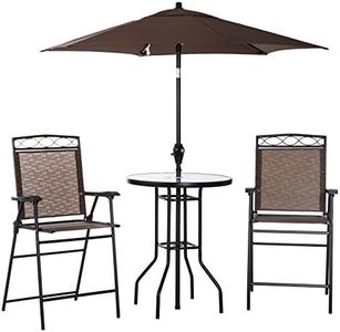 Outsunny 4 Piece Patio Bar Set, Sling Folding Outdoor Furniture with Umbrella for Poolside, Backyard and Garden, Brown