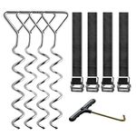 Trampoline Stakes Heavy Duty Trampoline Anchor Kit with T Hook Corkscrew Shape Steel Stakes Trampoline Parts Tie Down Kit Ground Wind Stake with Belt Straps (Set of 4)