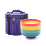 KVKA Rainbow Crystal Singing Bowl 8 Inch C Note Root Chakra Sound Bowl with Travel Heavy Duty Carrying Case 432hz for Yoga Sound Healing