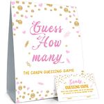 Guess How Many Candies Are In The Jar - Pink and Gold Baby Shower Games Girl - Guessing Games, Baby Shower Ideas, Baby Shower Supplies, Pink Baby Shower Decorations - 1 Sign & 50 Cards Per Pack