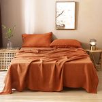 S VICTORY SYMBOL Natural Linen Sheets Set Queen Size,100% French Linen Bedding Ultra Soft Stone Washed 4 Pieces Sheet Set(Caramel)