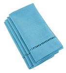 Fennco Styles Classic Solid Color Hemstitched Border 18 x 18 Inch Napkins for Dining Table, Dinner Parties, Wedding, Machine Washable, Turquoise, Set of 4