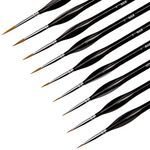 AIEX 9 Pieces Fine Detail Paint Brush Miniature Mini Paints Brush Set for Acrylic, Watercolor, Oil, Face, Nail, Scale Model Painting, Line Drawing(Black)