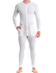 Muscle Alive Mens Long Sleeve Onesie Henley Jumpsuit Stretchy Cotton Ramper White S