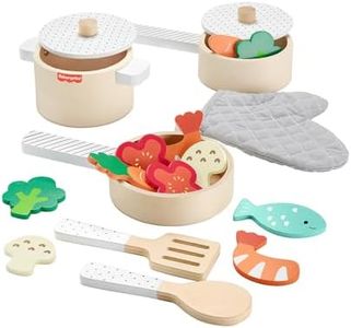Fisher-Price Coffret Marmites et Casseroles en Bois pour Jeu d’Imitation, 19 pièces en Bois, pour Enfants de 3 Ans et Plus, HXT83