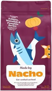 Made by Nacho Premium Dry Cat Food High Protein Kibble withFreeze Dried Pieces for Enhanced Nutrition and Flavor 4lb Bag (Sustainably-Caught Salmon, Whitefish & Pumpkin), Limited Ingredients