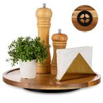 Hanobe Round Wood Lazy Susan: 30cm Acacia Wooden Turntable Decorative Coffee Table Tray Centerpiece Decor Kitchen Organizer for Cabinet Counter