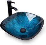 YOURLITE Bathroom Vessel Sink,Bowl Vessel Sink with Faucet and Drain Combo,Blue Tempered Glass Vessel Sink for Bathroom