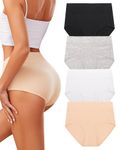 VOENXE Women's Cotton Underwear High Waisted Ladies Panties,Comfortable Stretchy Full Coverage Brief,Breathable Undies,4 Pack