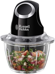 Russell Hobbs Electric Mini Chopper [Glass Container with Storage Lid] Matt Black (500 ml, Vegetable Chopper, Mixer, Multi-& Universal Chopper for Vegetables, Fruits and Meat) 24662-56