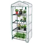 LIVINGbasics 4 Tier Portable Mini Greenhouse, Warm House Plant Shed with Cover for Indoor Outdoor, 27" L x 19" W x 63" H