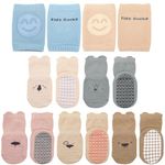 Zuimei 5 Pairs Baby Socks Toddler Socks with Grips Baby Grip Socks Non Slip Baby Socks Baby Slipper Socks with 2 Pairs Crawling Knee Pads Grippy Socks for Baby Toddler Boys Girls 1-3 Years