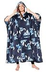 Disney Stitch Blanket Hoodie for Women and Teenagers - Cosy Oversized Fleece Poncho One Size Sherpa Hood - Stitch Gifts Navy