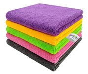 SOFTSPUN Microfiber Cloth (5 pcs - 40 x 60 cms - 340 GSM) Multi-Color, Super Soft Absorbent Cleaning Towels Cleans & Polishes Everything in Your Home.