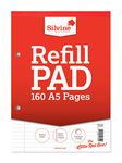 Silvine 160 Page A5 Refill Pad, Head Bound and Punched 2 Holes. Ruled 8mm Feint with Margin. Ref A5RPFM, White