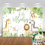 Mocsicka Jungle Safari Boy Baby Shower Backdrop Wild Animals Safari Party Decorations Oh Baby Jungle Theme Tropical Green Leaves Baby Shower Banner Supplies