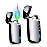 Serenib Electric Dual Arc Plasma Lighter 2 Pack, Rechargeble, Upgraded with Battery Indicator and Gift Box,Windproof Flameless Electric Candle Lighters, Camping, Hiking, Gifts for Men - Gloss Black