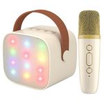 YLL Kids Karaoke Machine, Portable Bluetooth Speaker with Wireless Microphone for Adults, Karaoke Toys Gifts for Girls Ages 4, 5, 6, 7, 8, 9, 10, 12 +Year Old Birthday Party (Beige)