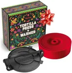 Uno Casa Cast Iron Tortilla Press 8 Inch with Tortilla Warmer - Bundle of Pre-seasoned Quesadilla, Roti and Pataconera Maker With Taco Shell Warmer including 100 Pcs Parchment Paper