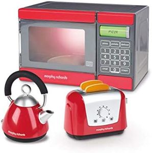 Casdon Kids Morphy Richards Mircowave, Kettle and Toaster Toy Playset, Red/Grey/Black