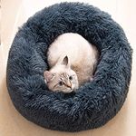 Cat Beds for Indoor Cats -Fluffy Plush Cat Bed Washable, Anti Anxiety Dog Beds for Small Dogs, Round Faux Fur Cat Bed, Thick Bottom (Dark Grey, Medium 50×50cm)