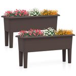 COSTWAY Set of 2 Raised Garden Bed, Self-Watering Elevated Planter Box with Detachable Legs & Drainage Hole, Outdoor Plastic Growing Box Flower Container for Patio Balcony (Coffee)