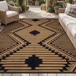 RESARE-Outdoor Rug-Patio Rug 8x10 ft Boho Waterproof Outdoor Carpet RV Deck Camping Portable Boho Rugs for Outdoor Area Rug Picnic Backyard Porch Beach Mat Black & Brown