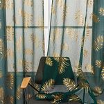 Sutuo Home Dark Green Sheer Curtains 84 Inches Long 2 Panels Set, Gold Foil Print Metallic Bronzing Tropical Leaves, Window Treatment Decor Drape Pair for Bedroom Living Room 52" W x 84" L