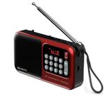 Amkette Pocket Mate Digital FM Radio with Bluetooth Speaker - Type C Charging, Antenna, Multiple Playback 8 Hours Playtime, and Number Pad (Headphone Jack, SD Card, USB Input) (Red)