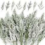 40 Pcs Artificial Pine Branches Assorted Faux Pine Stems Cedar Leaves Needle Sprigs Plastic Fake Christmas Greenery Pine Picks for Xmas Tree Wreaths Garlands DIY Accessories Home Decor (40, Snow)