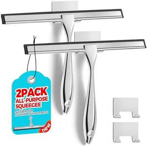 ALFLOD 2PACK All-Purpose Shower Squeegee for Shower Doors, Tile Shower Walls, Bathroom, Window, Glass and Car Windshield, Mirrors and Kitchen-Stainless Steel, 10 Inches, Silver