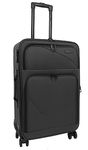 Bordlite Lightweight 4 Wheel Black Suitcase Soft Luggage Travel Cabin Bag, Easy Roll Suitcase - Black - Medium