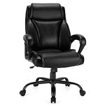 COSTWAY 300/330/400/500LBS Big & Tall Executive Office Chair, Height Adjustable Leather Computer Desk Chair with Rocking Backrest & Arms, Home Office Ergonomic Swivel Task Chair (400LBS, Black)