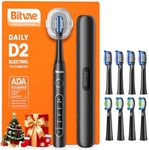 Bitvae ADA Accepted Electric Toothbrush, Travel Toothbrush Rechargeable for Adults and Kids, 60-Day Battery, 5 Modes, 8 Heads, Portable Travel Case & Holder, Shadow Black