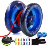 MAGICYOYO K1 Responsive Yoyo for Beginners, Professional Yo-yos for Kids, Teens Practice, Finger Spin Tricks and More, Yo Yo Plastic with 12 Yoyos Strings+ 2 Hubstacks+ Case+ Glove, Navy Blue