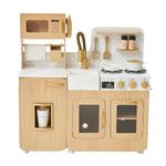 Teamson Kids - Little Chef Cyprus Kids Play Kitchen, Wooden Play Kitchen Set for Toddlers with Pretend Ice-Maker, Play Kitchen Food, & Storage Space, Light Oak/White, Gift for Ages 3+