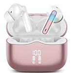 Wireless Earbuds, Bluetooth 5.3 Headphones in Ear with HiFi Stereo Deep Bass, 4 ENC Noise Cancelling Mic Wireless Earphones 40H Playtime, Bluetooth Earbuds Dual LED Display, IP7 Waterproof, Rose Gold