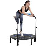 HOMCOM 40" Foldable Mini Trampoline Fitness Trampoline Rebounder for Adults with Adjustable Foam Handle, for Indoors, Outdoors, Cardio Training, 150kg Weight Capacity, Blue