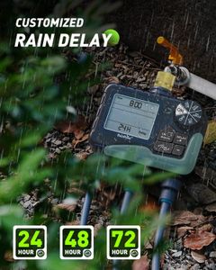 RAINPOINT 3-Outlet Water Timer with Brass Inlet – Automatic Sprinkler, Rain Delay, LCD Display for Garden & Lawn